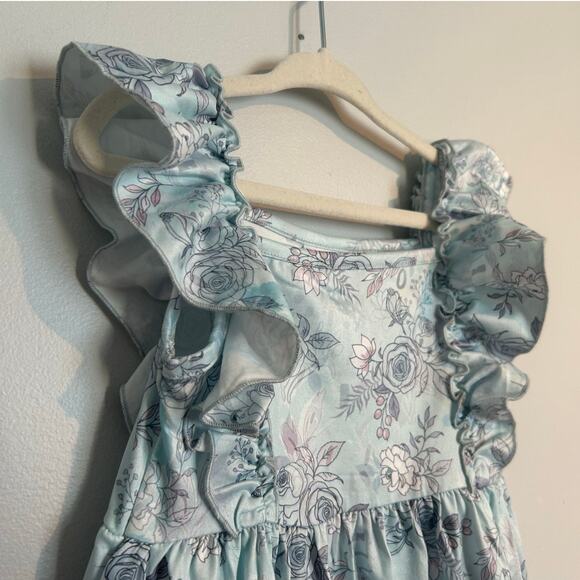 NWOT The Hair Bow Company Flutter Sleeve Floral Dress, Blue/White, Toddler 2T - Picture 4 of 6